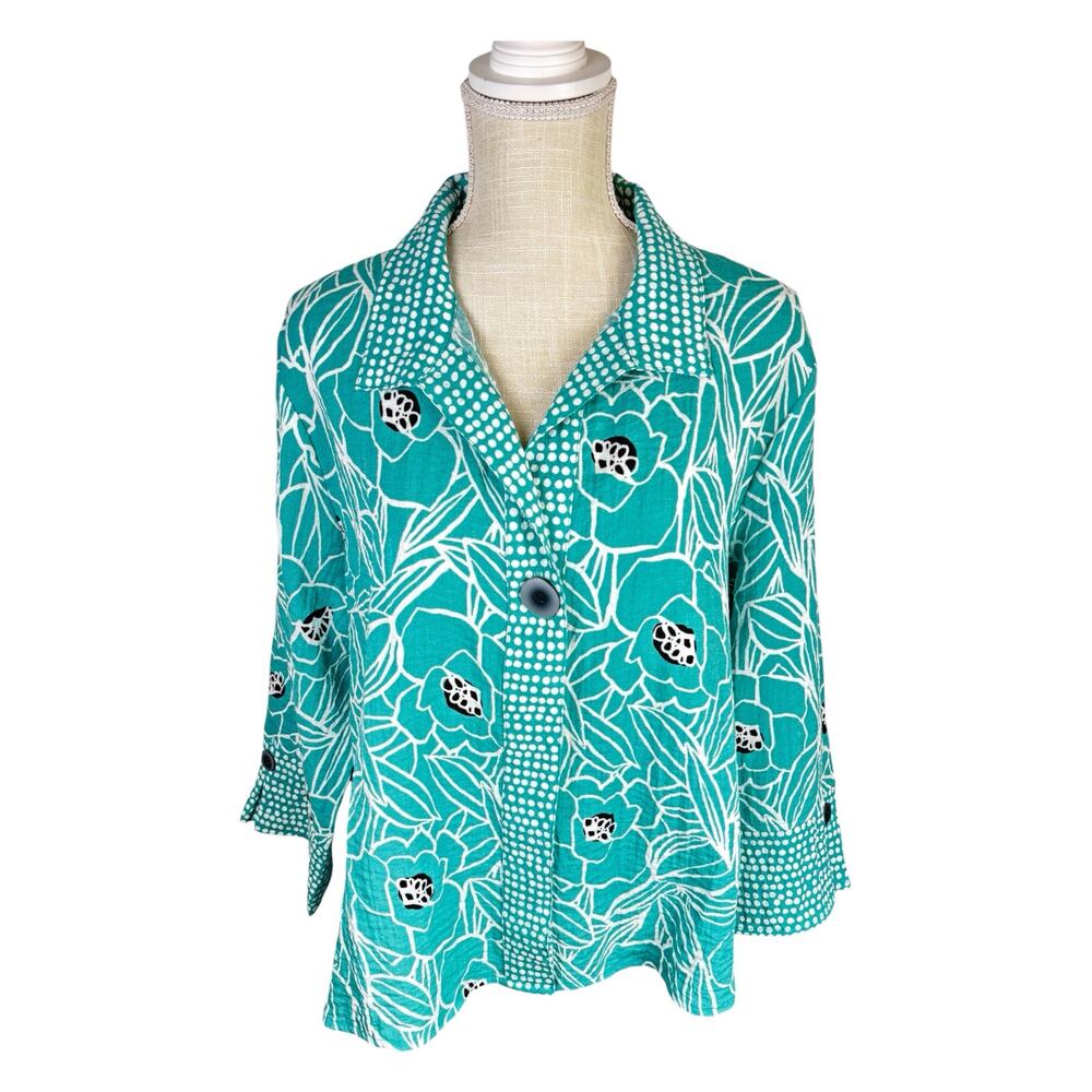 Habitat Clothes To Live In Floral Tunic Top 3/4 Sleeves Women's XL Lagenlook